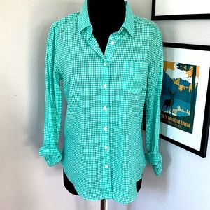 J crew perfect shit in teal plaid